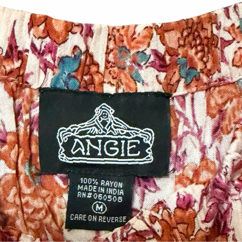 Angie Orange Floral Dress with Lace Detail 3/4 Sleeves Size Medium - Picture 4 of 4